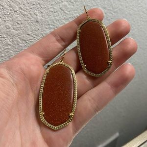 Large Gold Kendra Scott Earrings with Shimmery Burnt Orange Stones